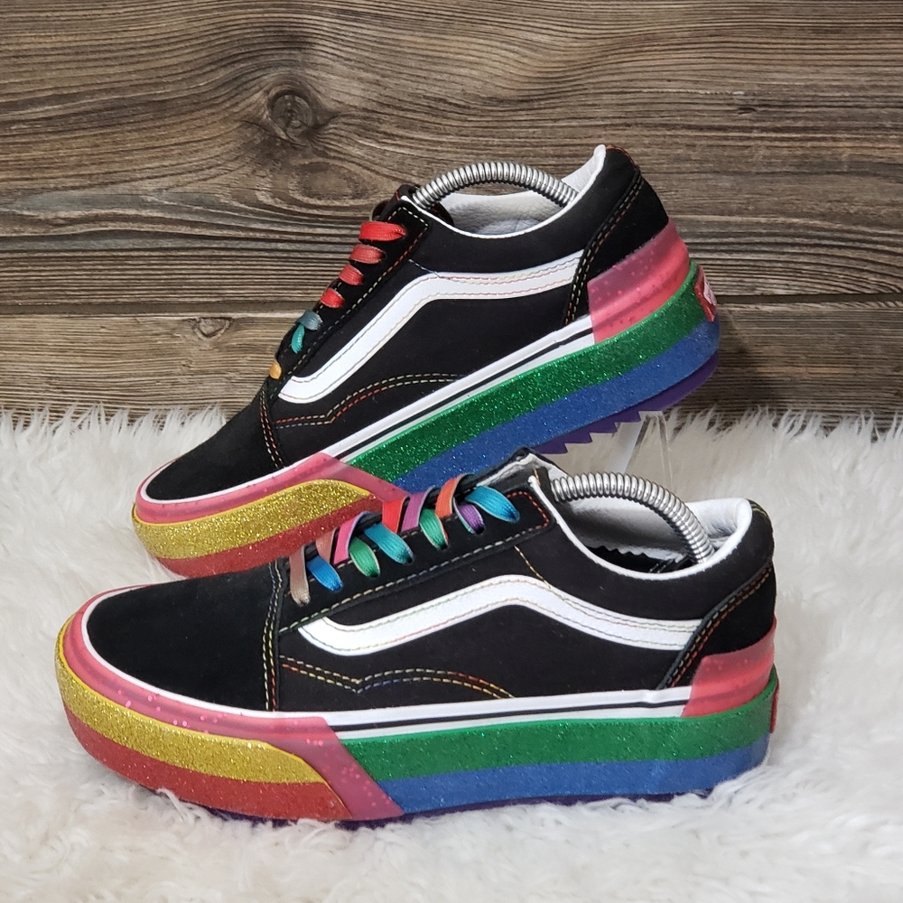 New Vans Old Skool Stacked Glitter Rainbow Shoes